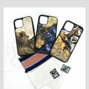 Carved iPhone 12 Pro Case (3) One Of A Kind Burl Wood Epoxy Resin Carved Magnet